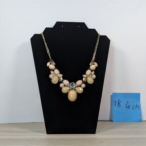 Statement Necklace Beige Blush Stone Gold Tone Bib Necklace 18”